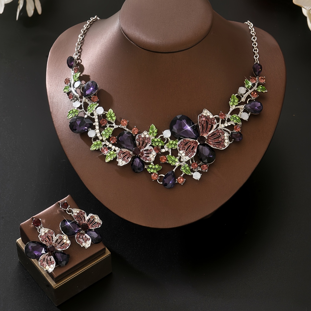 Floral Fashion Women's Statement Necklace & Earrings Set